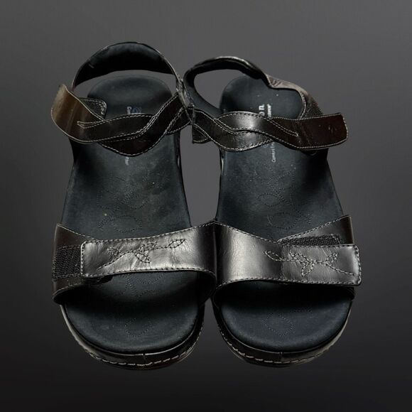 Aravon Women's Rita Black Leather Ankle Straps Heeled Platform Sandals Size 12 - Picture 5 of 8